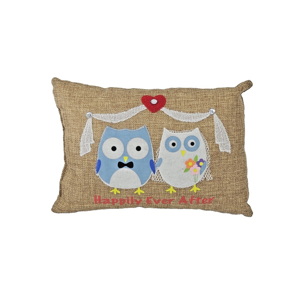 Happily Ever After Owl Wedding Married Couple Throw Pillow Heart Love burlap‎